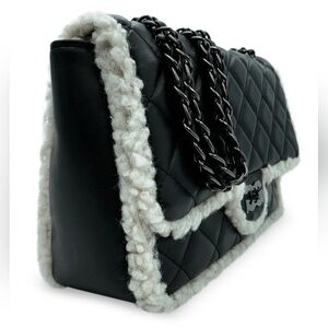 GILDA PARIS Quilted Fur Baguette Bag with Chain Strap
